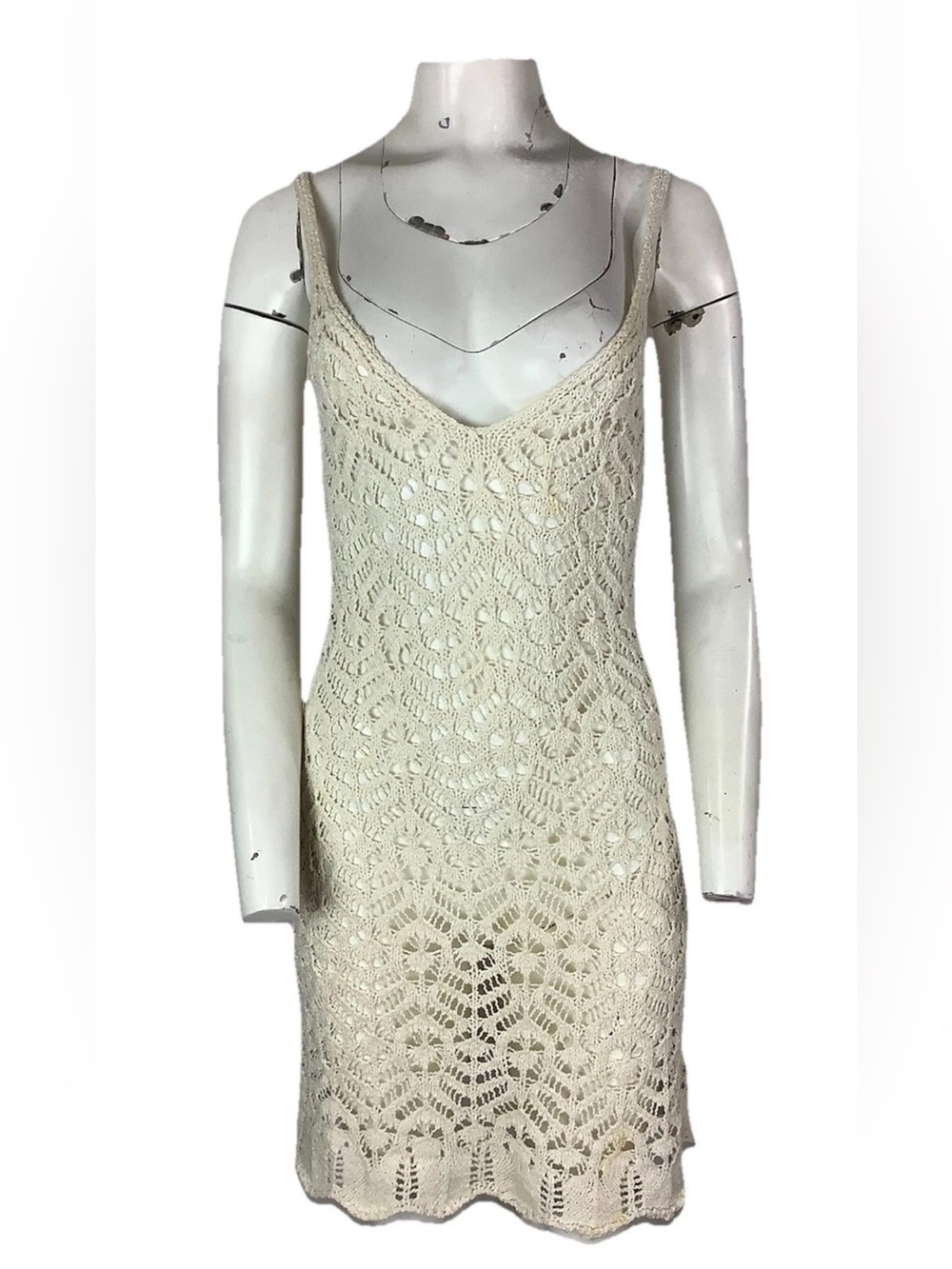 Zara Sz S Open Knit Crochet Look Beach Swim Cover Vacation Dress Cream